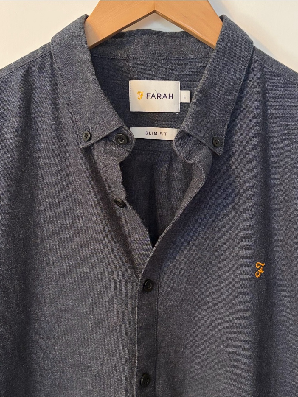Farah Men’s Size L Slim Fit Long Sleeve 100% Cotton Button Down Shirt